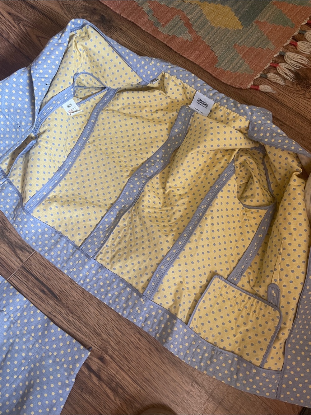 Moschino Cheap & Chic RARE 90s Blue Polka Dot Blazer & Skirt Set - Picture 7 of 12